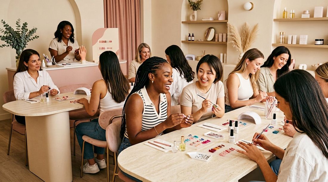 Women designing press-on nails at a Lumière workshop